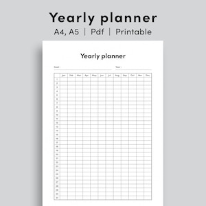 printable yearly planner, simple planner, Yearly planner, Schedule, planner, Instant Download, PDF, A4, A5
