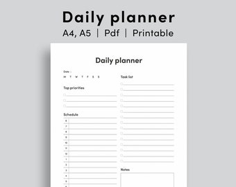Printable Daily Planner, A4 A5 Schedule (Instant Download)