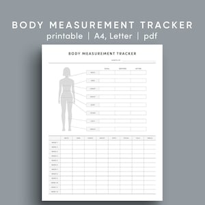 Printable Body Measurement Tracker Body Size Log Diet Planner Weight