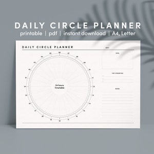 Dagelijkse planner afdrukbaar, cirkelplanner, dagelijkse dienstregeling, tijdplanner, afdrukbare cirkelplanner, direct downloaden, pdf, a4, brief, digitaal