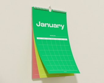 Colorful Monthly wall planner, Monthly planner, Hanging wall planner, Undated wall planner, 2024 Wall calendar