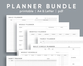 Utskrivbart planerarpaket: Daglig, Veckovis, Månadsvis, Årlig (PDF)