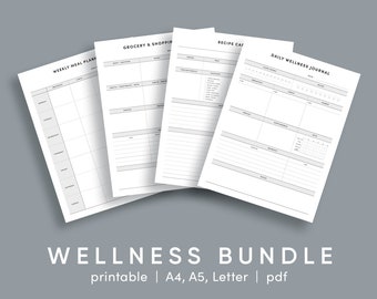 Printable Wellness Planner Bundle, Meal Planner, Recipe Card (Digital Download)