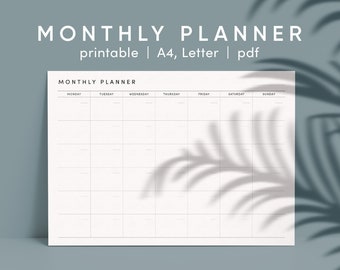 Printable Monthly Planner: A4, Letter Size (Digital Download)