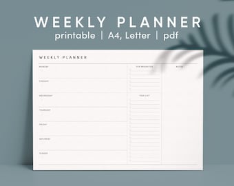 Printable Weekly Planner: Simple Schedule Organizer (A4, US Letter)