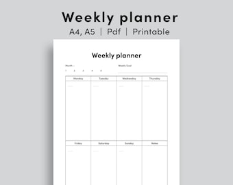Simple Weekly Planner Printable, A4 A5 (PDF)