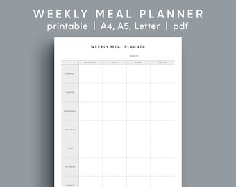 Weekly Meal Planner Printable, A4 A5 Letter Sizes (Digital File)