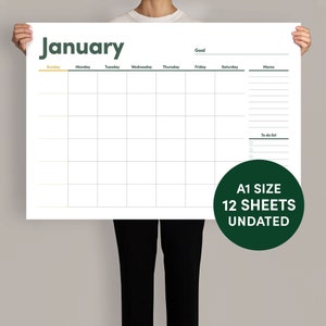 Monthly wall planner A1 size Wall calendar Wall planner Undated monthly planner 2024 wall planner 2024 calendar