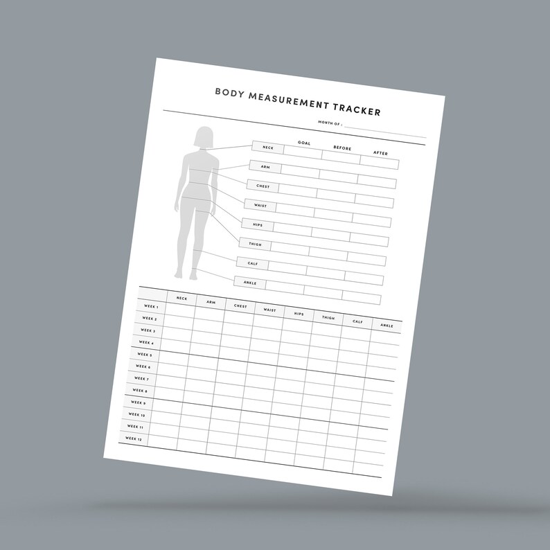 Utskrivbar kroppsmätningsrapport: 12-veckors kostplanerare (A4, Letter PDF) bild 2