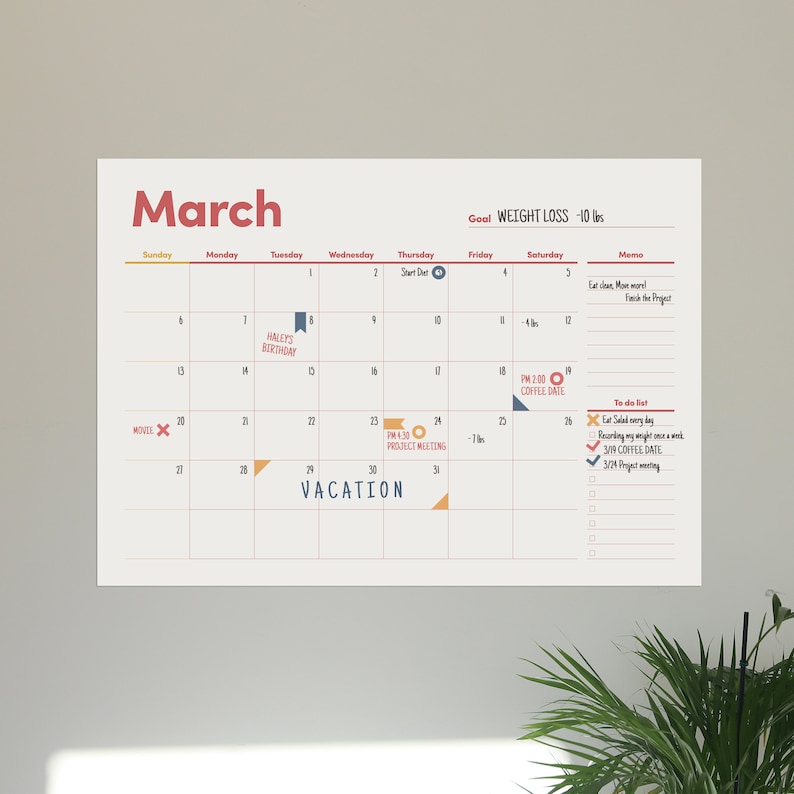 Monthly Wall Planner A1 Size Wall Calendar Wall Planner Etsy