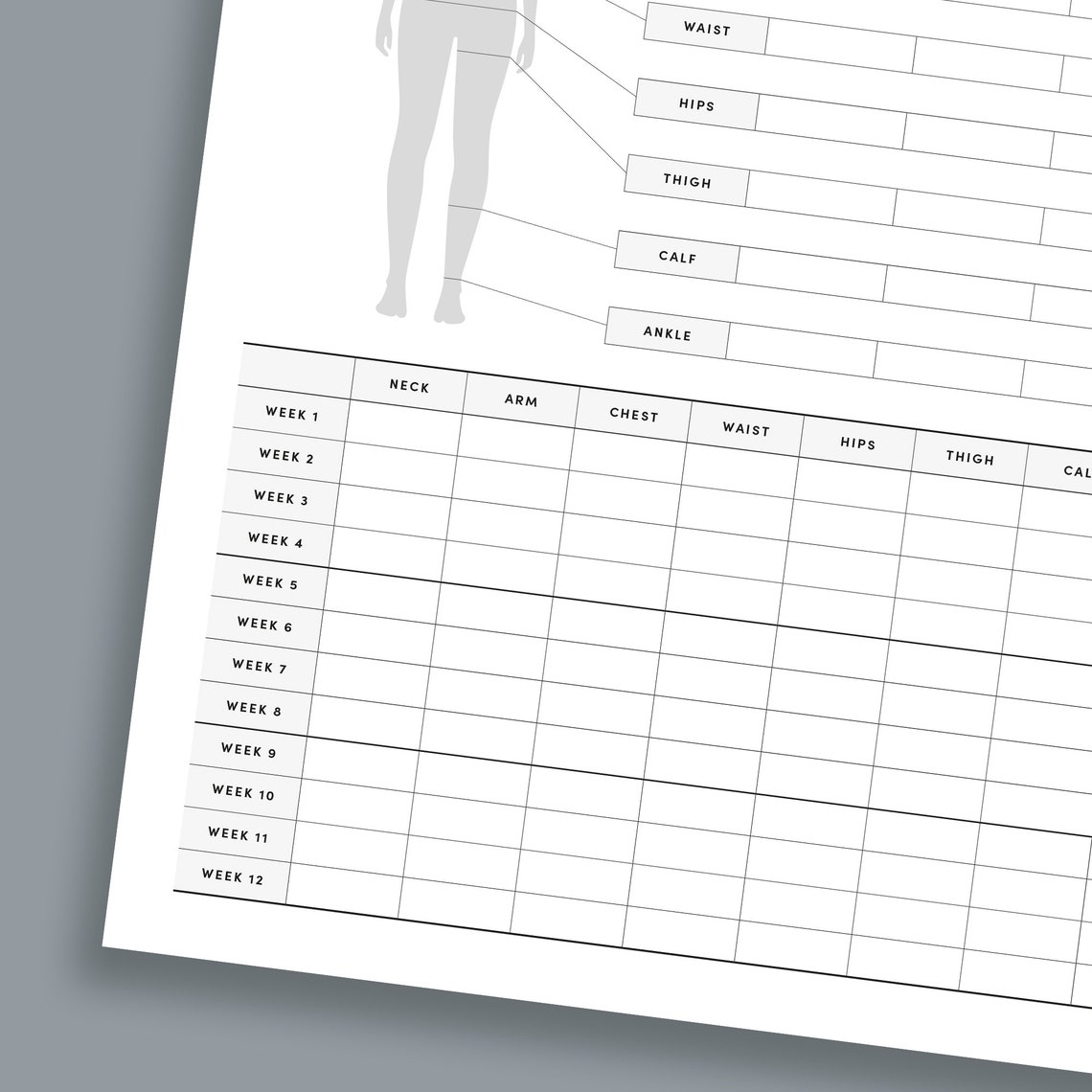 Printable Body Measurement Tracker, Body Size Log, Diet Planner, Weight ...