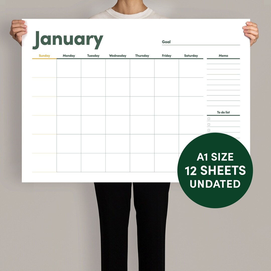 Monthly Wall Planner A1 Size Wall Calendar Wall Planner Undated Monthly Planner 2025 Wall