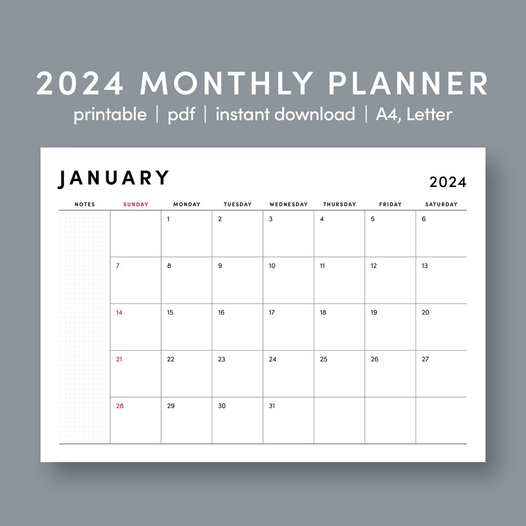 Buy Printable 2024 Monthly Planner , Printable 2024 Calendar, Printable