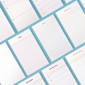 Daily Flow Notepad, Memopad CLEAN : Plain, Grid, Dot, Line, Daily planner, Weekly planner, Monthly planner, Time tracker, To do list