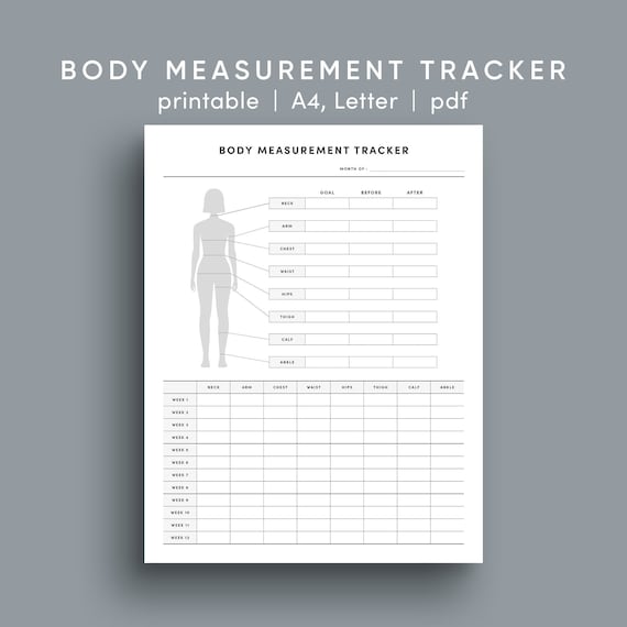 Printable Body Measurement Tracker: 12-Week Diet Planner (A4, Letter PDF)