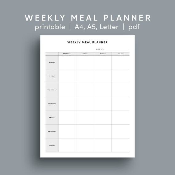 Weekly Meal Planner Printable, Meal Planner, Printable Planner, Meal Planner,  Food Planner, Diet Planner, Instant Download, Digital File - Etsy