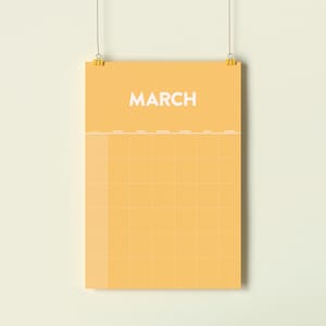 May include: A yellow calendar with the word "MARCH" printed in white at the top. The calendar has a grid layout with days of the week labeled at the top.