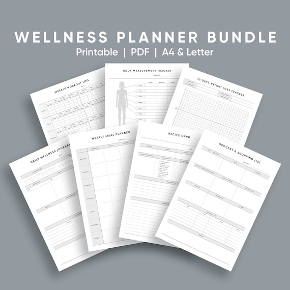 Printable health and wellness planner bundle printable | Etsy