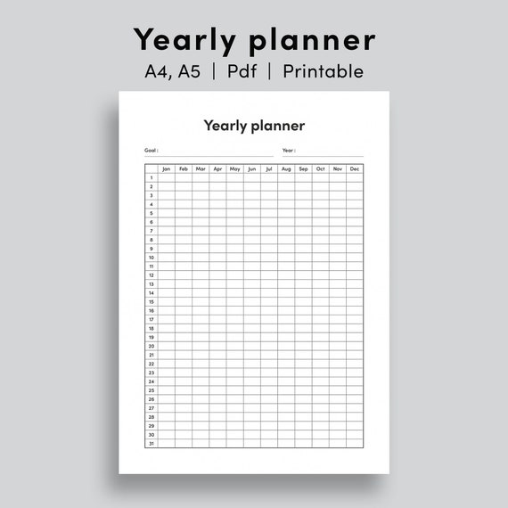 Simple Yearly Planner: A4, A5 Printable (PDF)