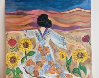 Campi di girasoli dai colori pastello su carta A3