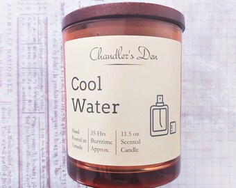 Scented Candle | Cool Water | Amber Glass Jar | 11.5 oz