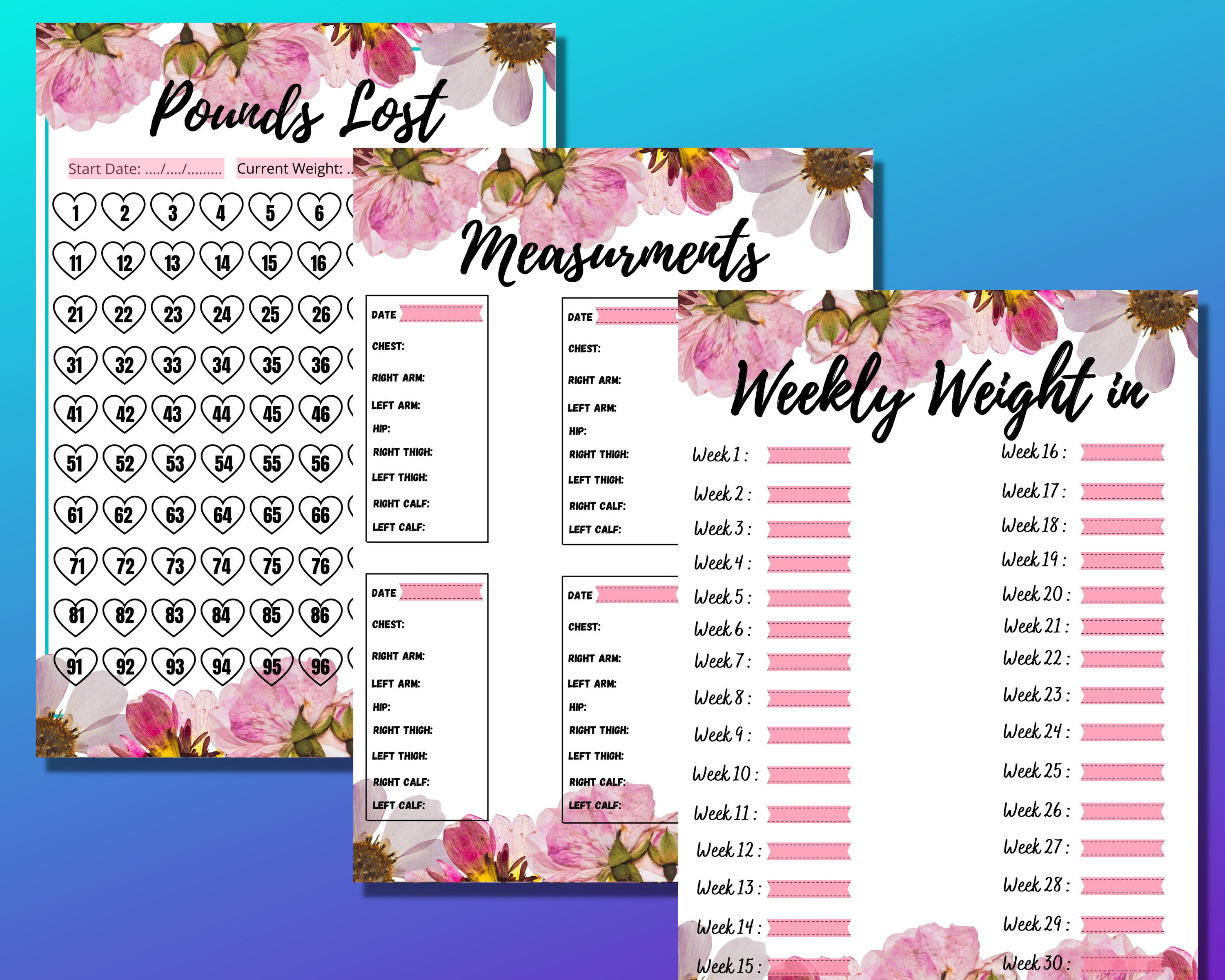 Weight Loss Tracker 100 lbs / kg Printable Weightloss | Etsy