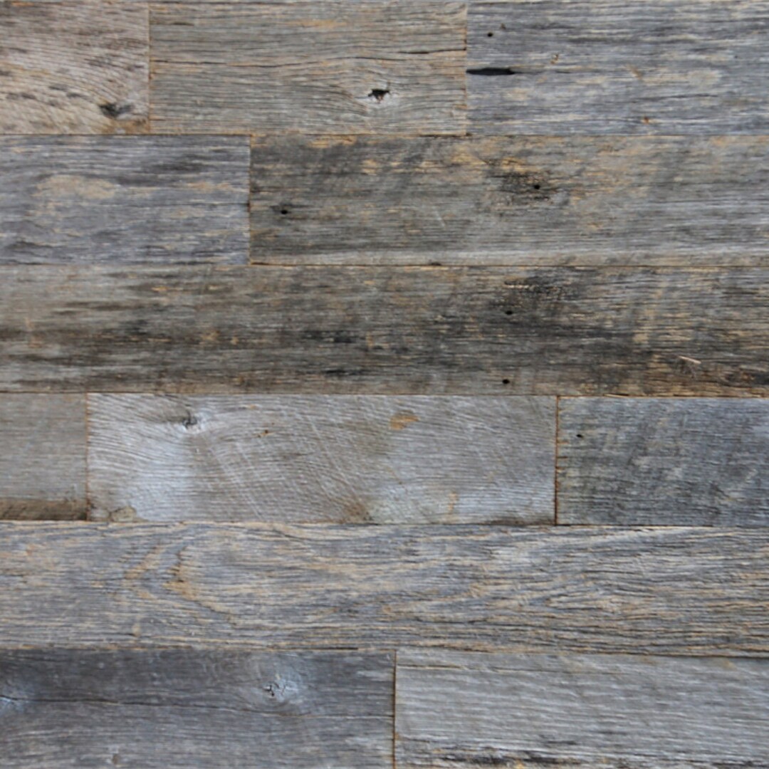 Image showcasing Click & Stick | Grey Reclaimed Wood Panels | 10 SQ FT | Sterling | 100% ...