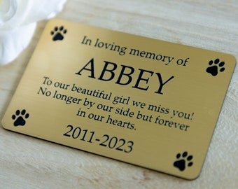 Pet Memorial Plaque Personalised Brushed Silver or Gold Acrylic for Dog Cat Bird Horse