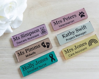 Personalised Mirror Name Badge Staff ID Tag - Design Your Own Custom Name Badge