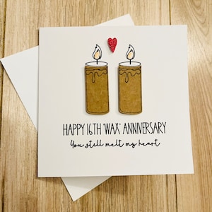 Tarjeta temática de cera para el 16.º aniversario de bodas