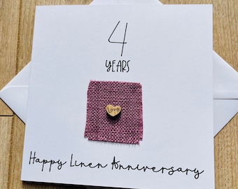 4th Wedding Anniversary Linen Card Purple