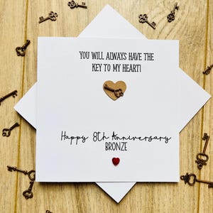 Tarjeta de aniversario de bodas con llave de bronce 8: llave de bronce para mi corazón