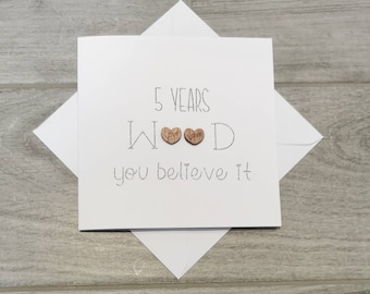 Carte d'anniversaire en bois de 5 ans - Amusante