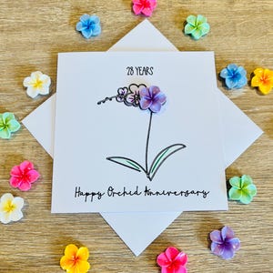 Tarjeta de aniversario de bodas número 28 con orquídeas