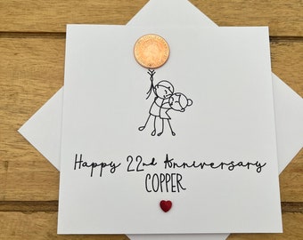 22nd Wedding Anniversary Card Copper Theme