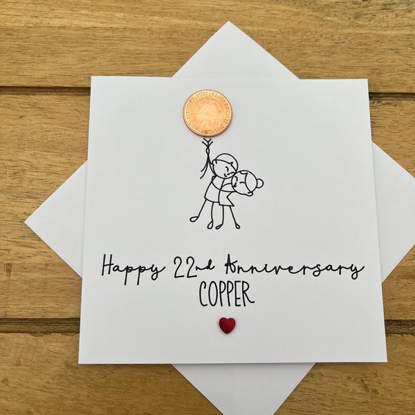 22nd Wedding Anniversary Card Copper Theme