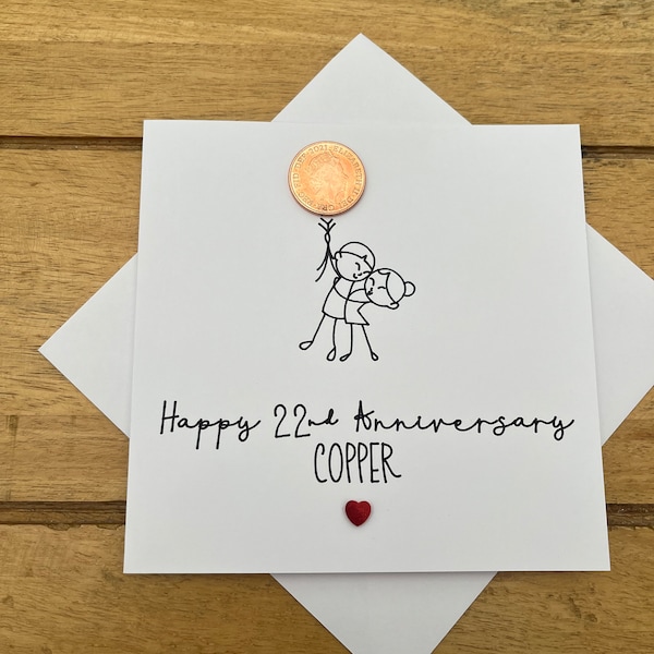 22nd Wedding Anniversary Card Copper Theme