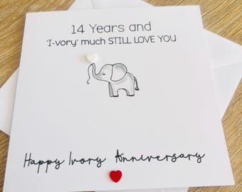 14th Ivory Elephant Wedding Anniversary Card