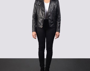 Women Leather Jacket | Flashback Black Leather Biker Jacket | slim Fit Jacket | Real Black Leather Jacket For Women's Party Wear Jacket Sale