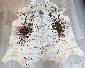 Brown White Cowhide  Exotic Rug | Brazilian Hair On Brown Leather Pelt Area Rugs, 5.10ft X 5.9ft, Natural Beauty, Sale Rug