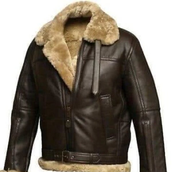 Braune B3 Fliegerjacke RAF Aviator Braune Bomberjacke Echtes Lammfelljacke Echtes Schaffell Lederjacke 100% Echtes Lammfell