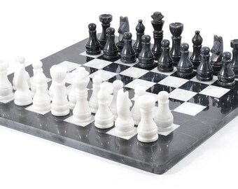 Marble Chess Set Handmade Unique Oceanic Grey White 16x16 Premium Quality Stone 