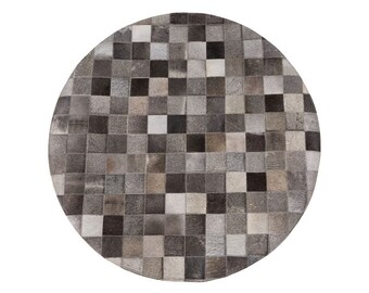 Handmade cowhide patchwork rug Hair On Black Grey Round Cowhide Patchwork Rug gray Cow Skin Designer Leather Area Rug 4 ft x 4ft Sale Rug