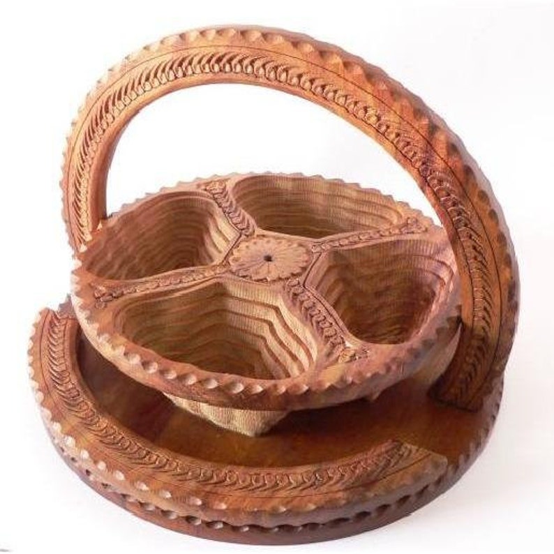 Wooden Collapsible Fruit Bowl Basket Different Compartments Etsy