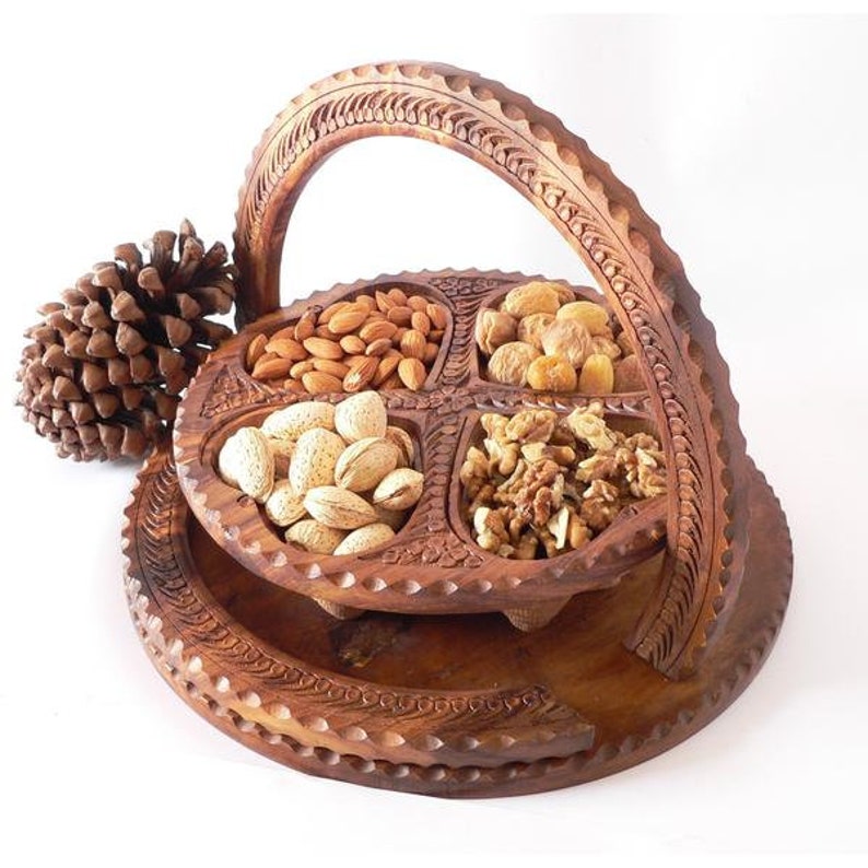 Wooden Collapsible Fruit Bowl Basket Different Compartments Etsy