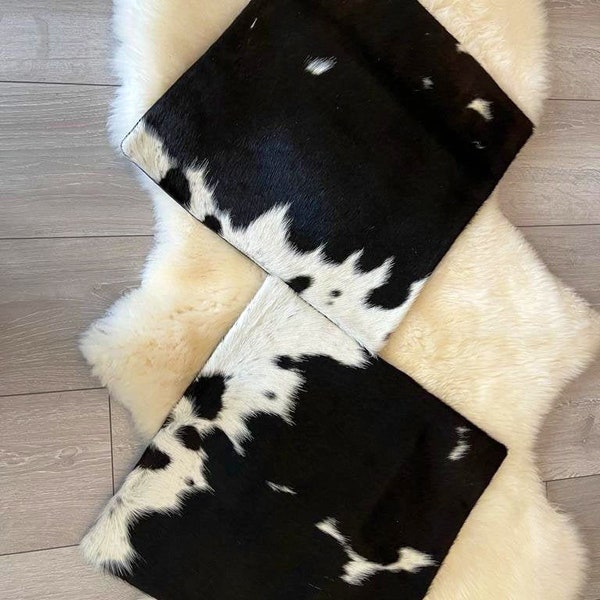 Housse de coussin en peau de vache noire et blanche taie d'oreiller 40 cm x 40 cm comme sur l'image Housse de coussin en peau de vache naturelle Lot de 2