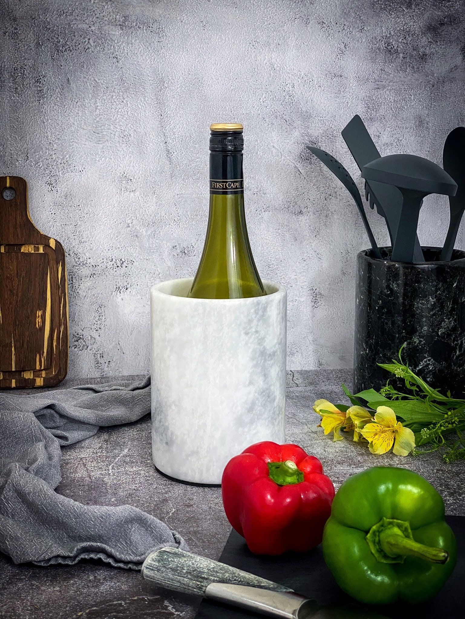 Marble Wine Cooler White Marble Bottle Chiller Marble Flower Etsy UK