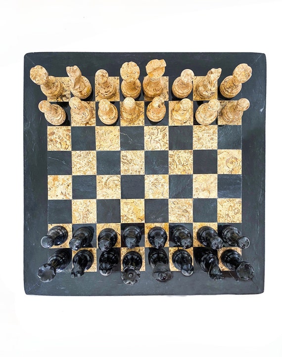 Marble Chess Set Handmade Unique Black Coral 16x16 Premium Quality Natural Stone 