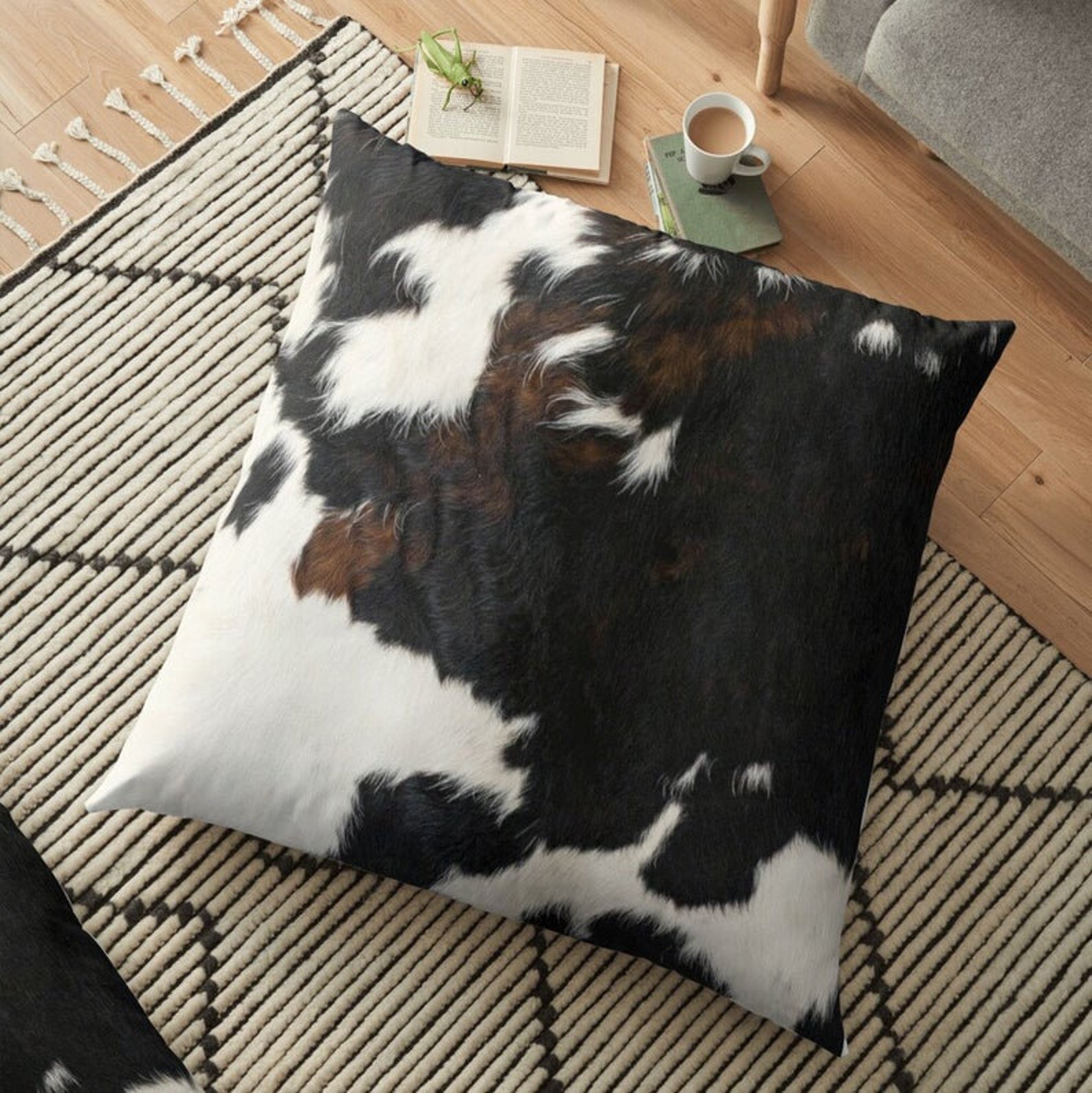 Set of 2 Tricolor Cowhide Cushion Cover Cowhide Pillowcases Etsy