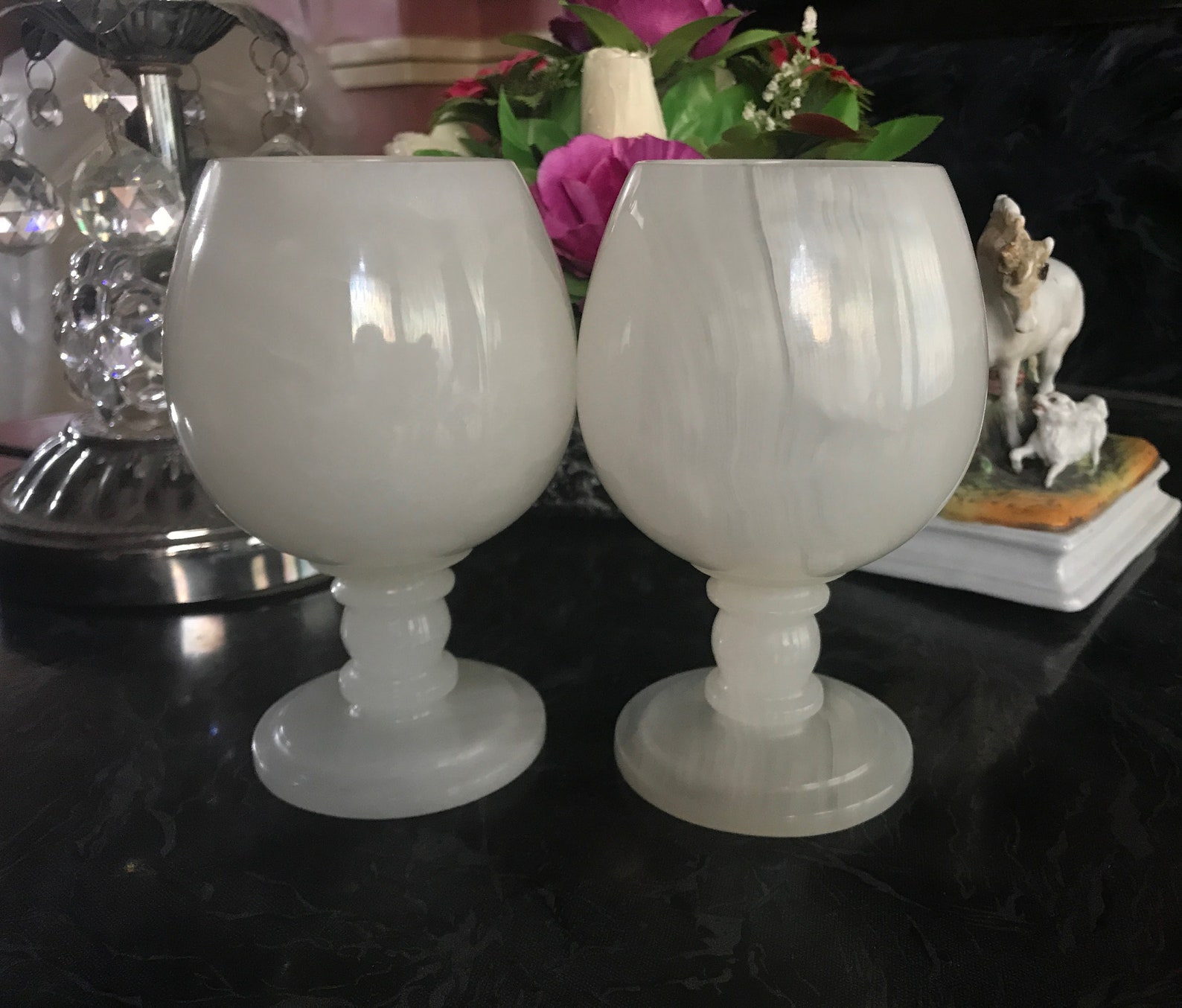 White Marble Wine Glass 2 Set of White Onyx Marble Wine Glass Etsy